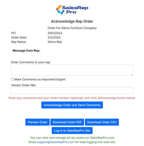 Vendor Acknowledge Order